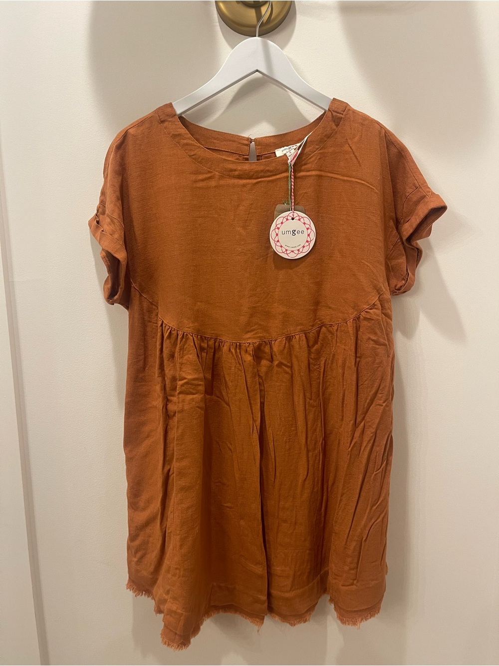 Umgee Rust Orange Short Sleeve Babydoll Dress NWT